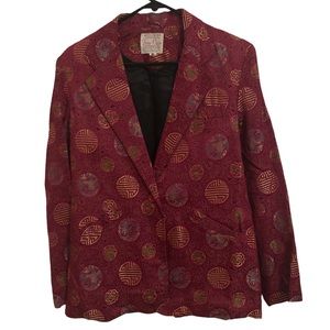 Vintage Dino Ricco Fuchsia Asian Print Brocade Satin Blazer